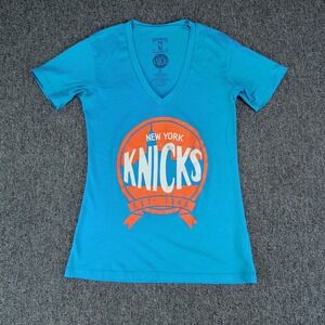 NBA Hardwood Classics New York Knicks V-Neck Women Small Blue Cotton Blend Tee